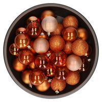 Kerstballen - 48x stuks - kaneel bruin - 6 cm -kunststof -in opbergtas - thumbnail