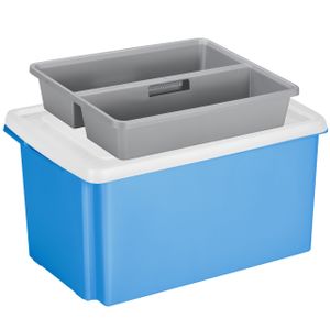 Sunware opslagbox kunststof 51 liter blauw 59 x 39 x 29 cm met deksel en organiser tray