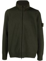 Stone Island Compass-badge concealed-hood wool-blend Cardigan - Vert - thumbnail