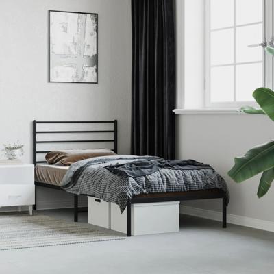 Bedframe met hoofdbord metaal zwart 80x200 cm