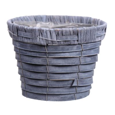 Bloempot/plantenbak handgemaakt riet/rotan mand grijs 16 x 13cm - Plantenpotten Bloempot/plantenbak handgemaakt riet/rotan mand grijs 16 x 13cm - Plantenpotten