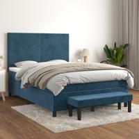 Boxspring met matras fluweel donkerblauw 140x200 cm
