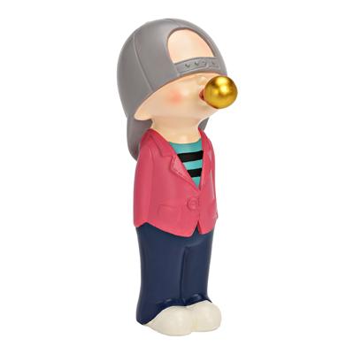 Jongen met kauwgombel van poly, kleurig (B/H/D) 9x26x12cm