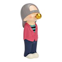Jongen met kauwgombel van poly, kleurig (B/H/D) 9x26x12cm