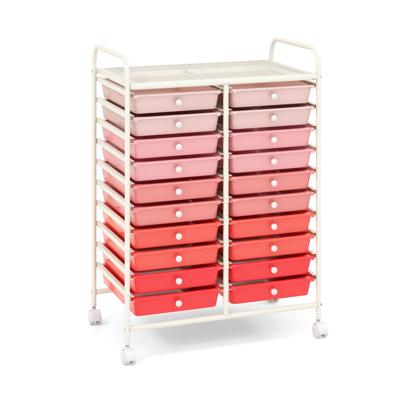 Rollwagen met 20 Stapelbare Lades & Metalen Frame Rolcontainer Badrolwagen Roze