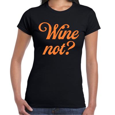 Cadeau T-shirt dames - zwart - glitter oranje - wine Not? - themafeest / foute party