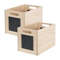 Opbergmand/kist met krijtvlakken - 4x - hout - L30 x B20 x H20 cm - lichtbruin - kast organizer