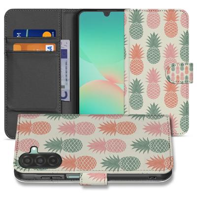 Samsung Galaxy A17 | Book Cover | Ananas Roze Rood Groen Met Pasjes Samsung Galaxy A17 | Book Cover | Ananas Roze Rood Groen Met Pasjes
