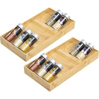 HI Kruidenrek - 2x - lade organizer 3-laags - bamboe hout - 20x38x5 cm