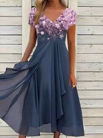 Elegant V Neck Floral Dress - thumbnail
