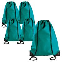 Sport gymtas/draagtas met rijgkoord - 5x - smaragd groen - 34 x 44 cm - polyester - verstevigde hoek