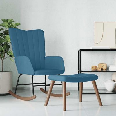 Schommelstoel met voetenbank fluweel blauw