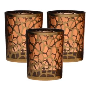 3x stuks theelichthouders/waxinelichthouders giraffe print glas goud 12.5 x 10 cm