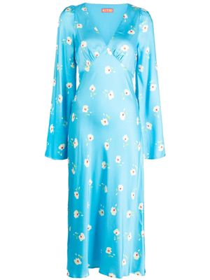 Kitri robe mi-longue Libby à fleurs - Bleu