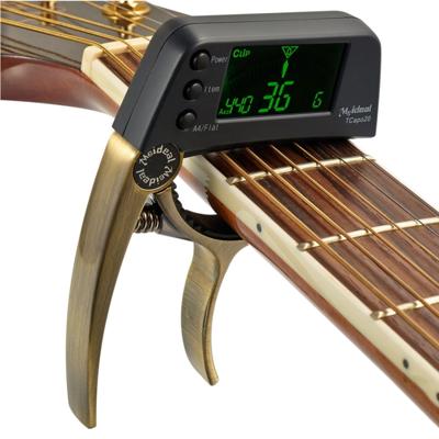 Professionele gitaar Tuner Clip Loftstyle chromatische Clip-on Tuner met roterende LCD scherm Light Display één gitaar Capo(Bronze)