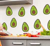 Stel gelukkige avocado's muurstickers keuken - thumbnail