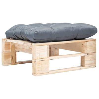 Tuinpoef met grijs kussen pallet hout naturel