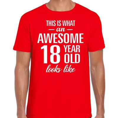 Awesome 18 year - geweldige 18 jaar - t-shirt - rood - heren - Verjaardag cadeau