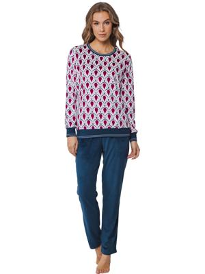 Rebelle warme fleece pyjama dames - Diana - Winter pyjama met ronde hals en lange mouwen - met boordjes