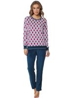 Rebelle warme fleece pyjama dames - Diana - Winter pyjama met ronde hals en lange mouwen - met boordjes