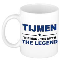 Tijmen cadeau mok - man myth legend - naam koffiemok / beker - wit en blauw - 300 ml