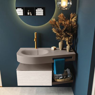 MONDIAZ RIVA 100cm badmeubel onderkast / planchet kleur Underlayment met 1 lade. Wastafel DULCET links 1 kraangat kleur Smoke.