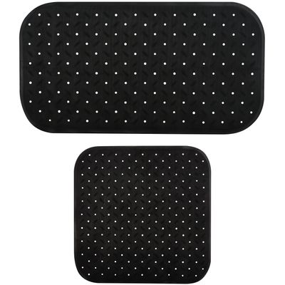 MSV Douche/bad anti-slip matten set badkamer - rubber - 2x stuks - zwart - 2 formaten MSV Douche/bad anti-slip matten set badkamer - rubber - 2x stuks - zwart - 2 formaten