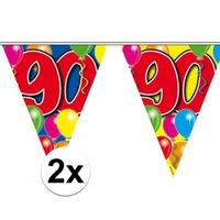 2x Leeftijd versiering vlaggenlijnen 90 jaar 10 meter