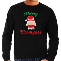 Merry Kissmyass foute Kerstsweater / Kersttrui zwart voor heren - thumbnail