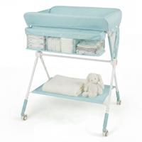 Draagbare Commode Opvouwbare Verschoontafel met 3-Voudig Verstelbare Hoogte en Vergrendelbare Wielen 81 x 66,5 x 95-101 cm-Groen