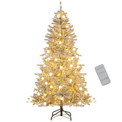 180 cm Sneeuw-besneeuwde Kunstkerstboom met 51 Bollampen 250 Warmwitte LED-lampen en 637 Takpunten
