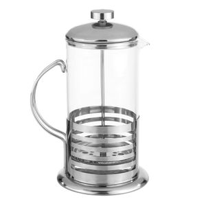 French press koffie/thee maker/cafetiere glas/RVS 1liter   -