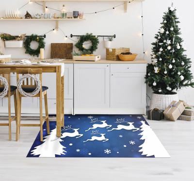Vliegende rendieren blauwe Kerst vinyl tapijt
