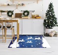 Vliegende rendieren blauwe Kerst vinyl tapijt