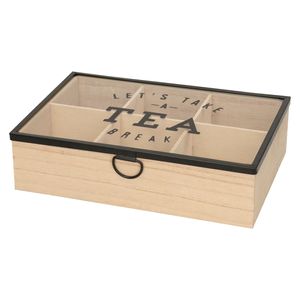 Houten theedoos bruin Tea break 6-vaks 25 cm