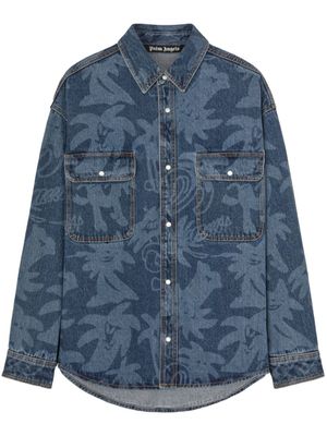 Palm Angels chemise en jean Palmity à motif palmier - Bleu