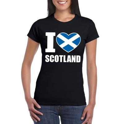 Schotland supporters kleding t-shirt - voor dames - zwart - met vlag kleuren print - korte mouwen