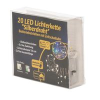 Draadverlichting zilver met gekleurde LED lampjes 2 meter op batterijen met timer - thumbnail