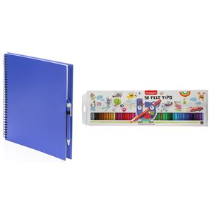 Schetsboek/tekenboek blauw met 50 viltstiften