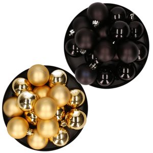 Kerstversiering kunststof kerstballen mix goud/zwart 4 en 6 cm pakket van 80x stuks