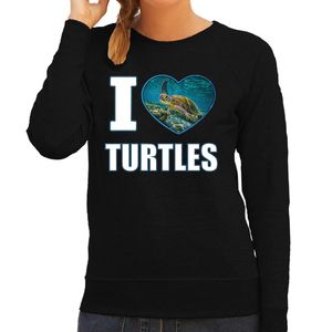 I love turtles sweater / trui met dieren foto van een schildpad zwart voor dames