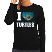 I love turtles sweater / trui met dieren foto van een schildpad zwart voor dames - thumbnail