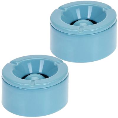 Stormasbak - 3x - terras asbakken - blauw - 12 x 6 cm - Dolomiet kunststeen - buiten - tuin