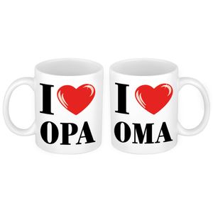 I love Opa en Oma mok - Cadeau beker set voor Opa en Oma   -