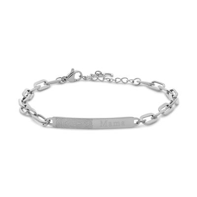 Gepersonaliseerde vingerafdruk met eigen tekst bar armbanden - Stainless steel - Oval chain - Zilver