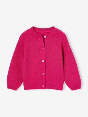 Gestreept meisjesvest van stof met minikabel fuchsia