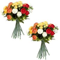 3x stuks oranje/wit Ranunculus/ranonkel kunstbloemen boeket 35 cm