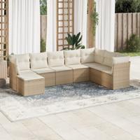 8-delige Loungeset met kussens poly rattan beige