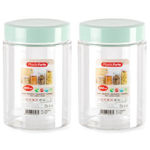 Voorraadpot/bewaarpot - 2x - 800 ml - kunststof - mint groen- B10 x H15 cm