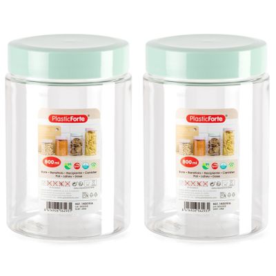Voorraadpot/bewaarpot - 2x - 800 ml - kunststof - mint groen- B10 x H15 cm